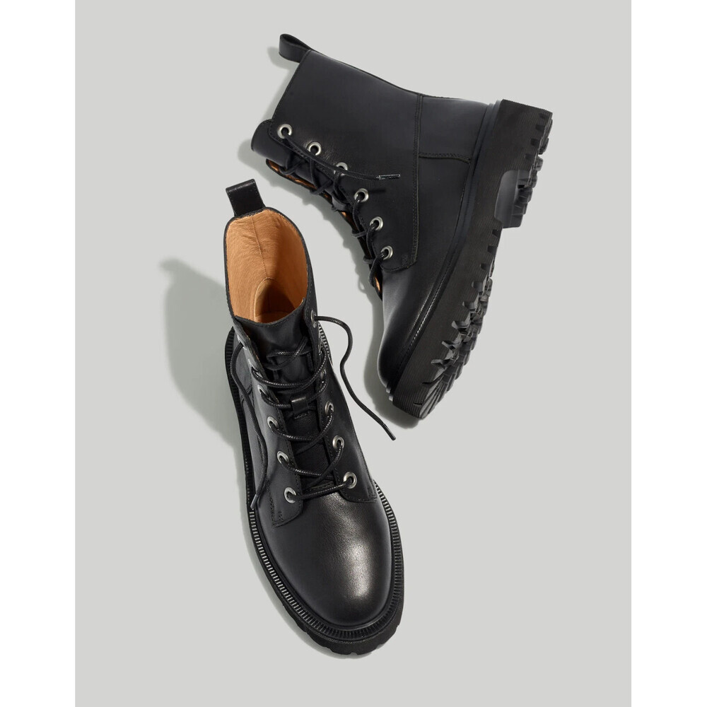 Madewell The Rayna NG667-001 Boots Women's US 5.5 Black Leather Lace Up ZPO3142